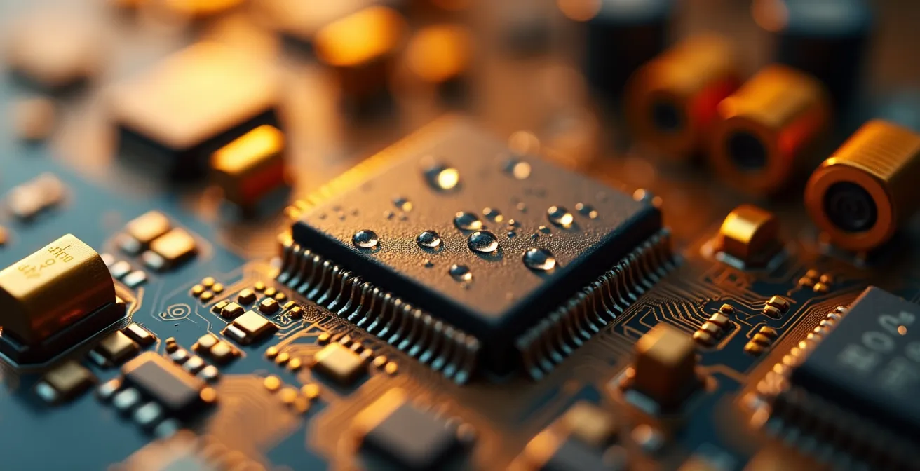 Vue macro détaillée de circuits imprimés avec profondeur de champ artistique