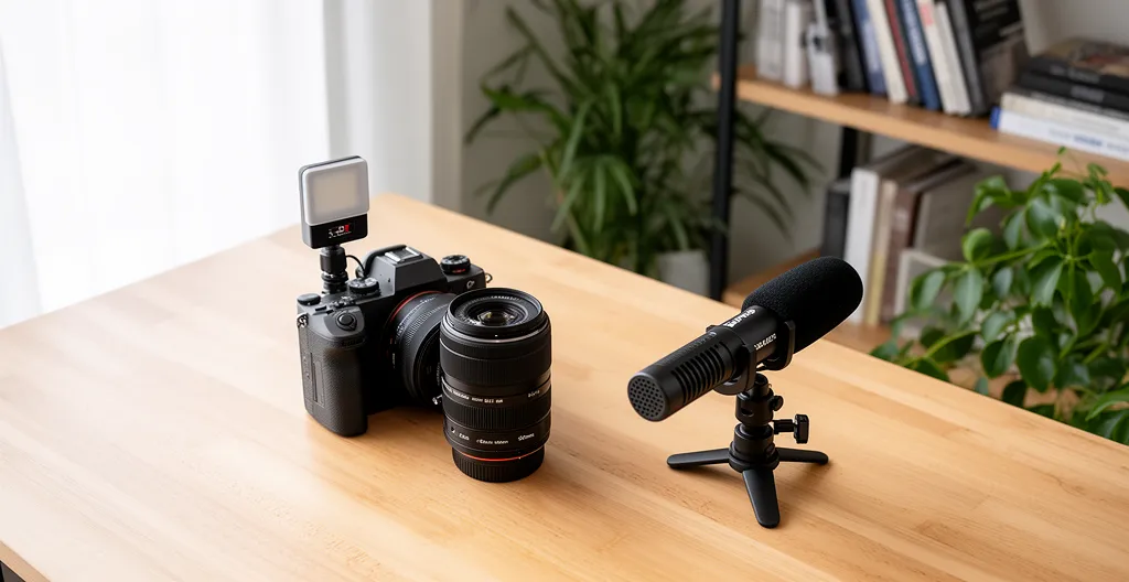 Kit complet d'équipement photo professionnel pour créateur de contenu sur bureau