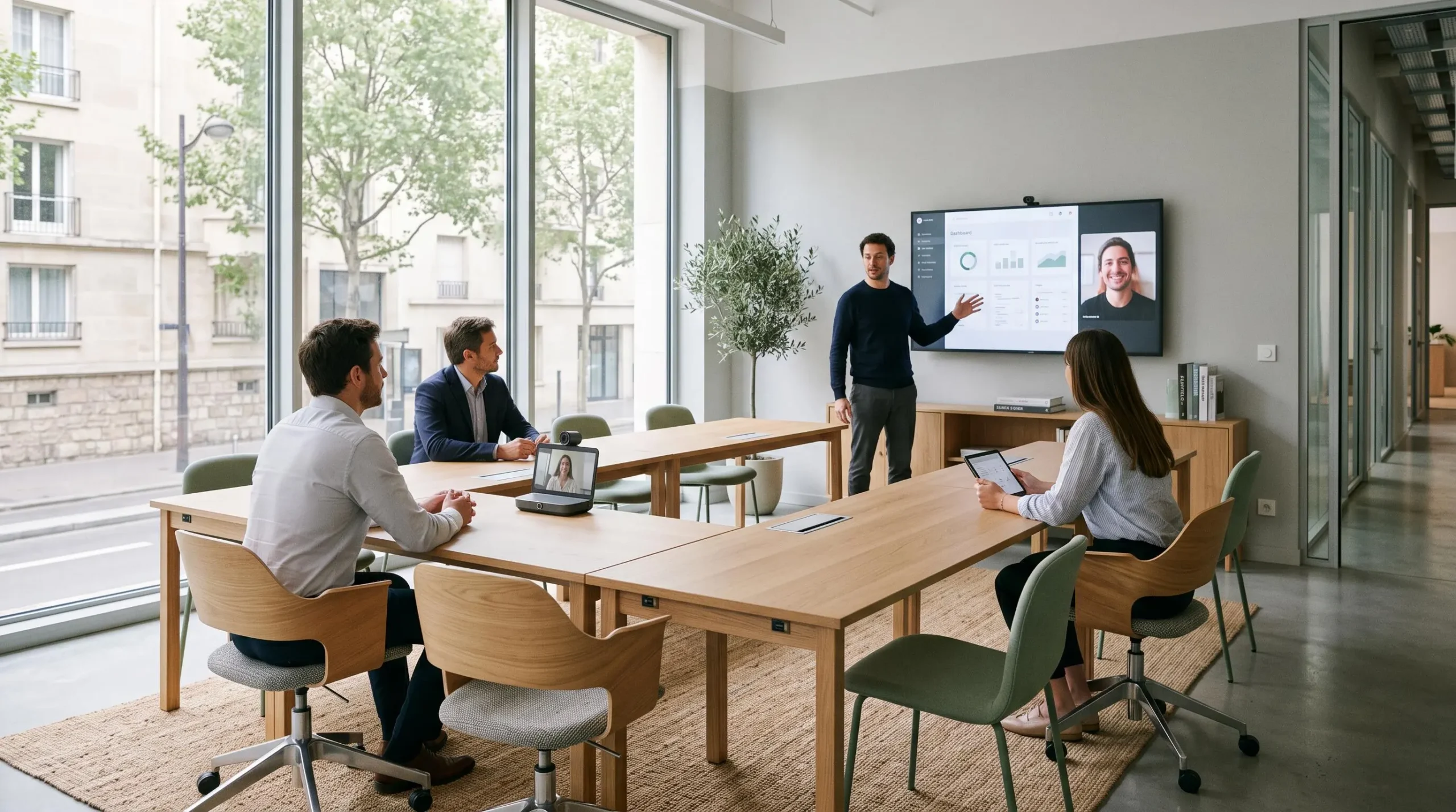 Salle de réunion moderne avec mobilier modulaire et ergonomique dans un bureau professionnel contemporain